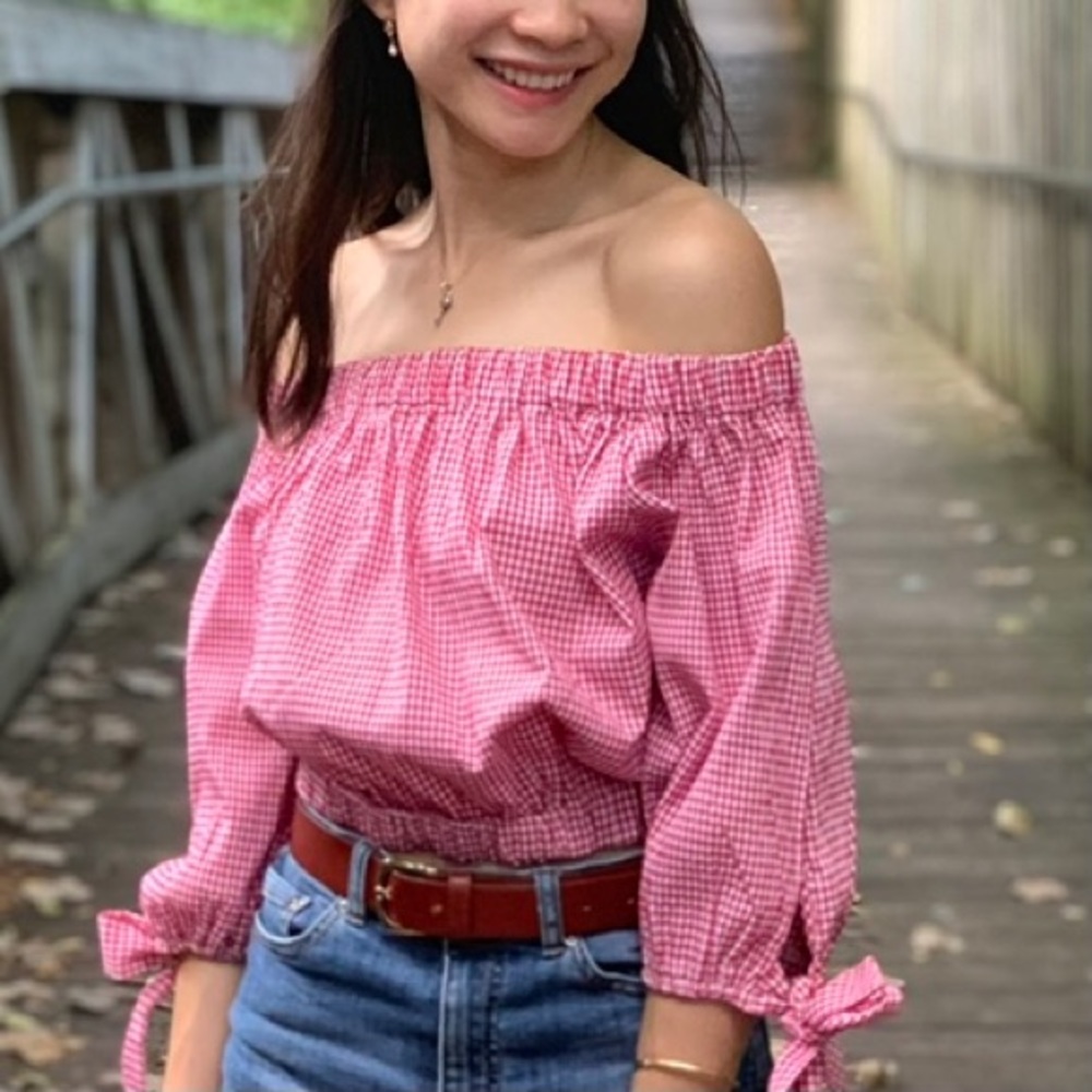 Zara Plaid Off-Shoulder top
